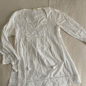 Gianni bini White Lace Detail Women's swim suit cover up Medium 100% cotton